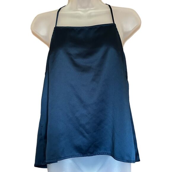 Stars Above Metallic Navy Blue Flowy Satiny Cami Tank Top Night Shirt - Picture 3 of 5